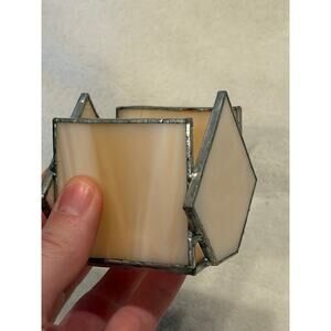 Stained Glass Candle Tea Light Holder, Pink Cream Color with Silver Outline 2x2